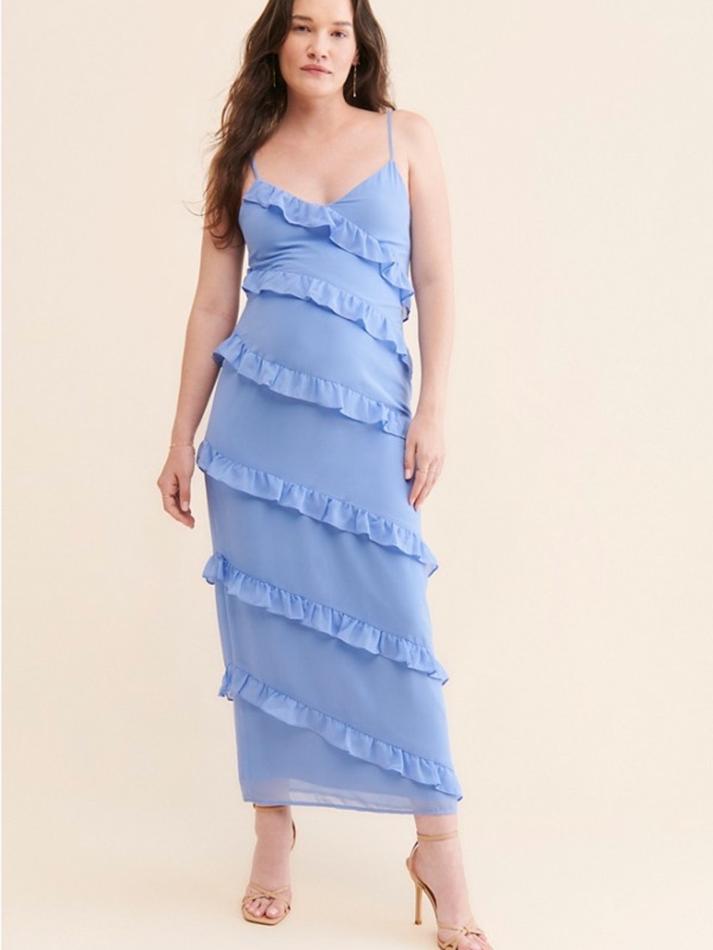 Maternity Nelliah Dress Light Blue Ruffle Slip Midi Dress - Women